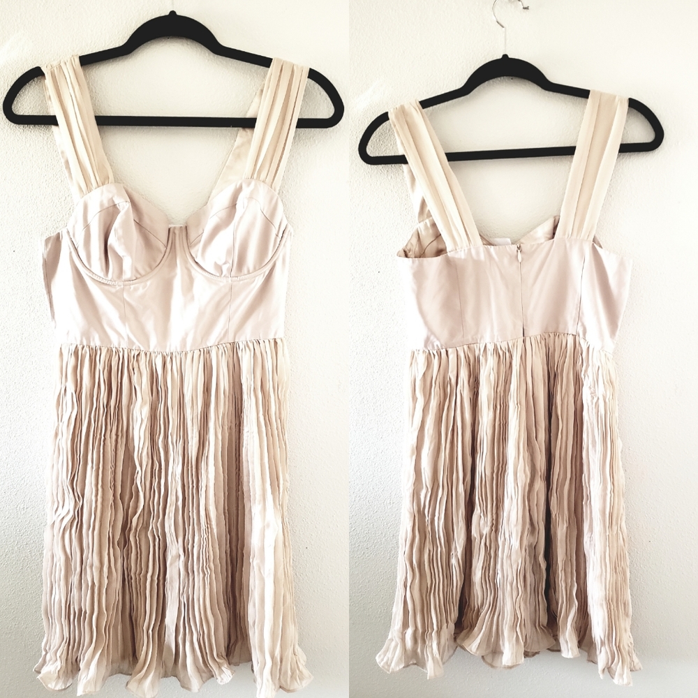 BB Dakota Beige Pleated Mini Dress